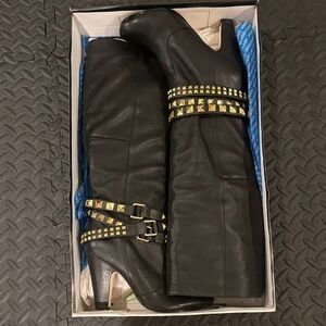 DV by Dolce Vita Black Boots with Gold Studded Straps